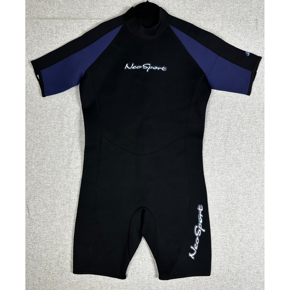 NeoSport Wetsuit Mens XL Black Blue Short Sleeve Spring Suit